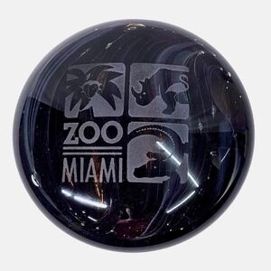 Zoo Miami Paperweight Glass Black Swirl Art Animal‎ Souvenir Desk Decor 3 Inch
